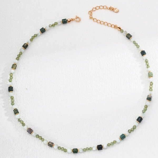 Vintage Gold 925 Silver Green Gemstone Necklace with Agate and Shell，Sterling Silver Necklace| BRILILY